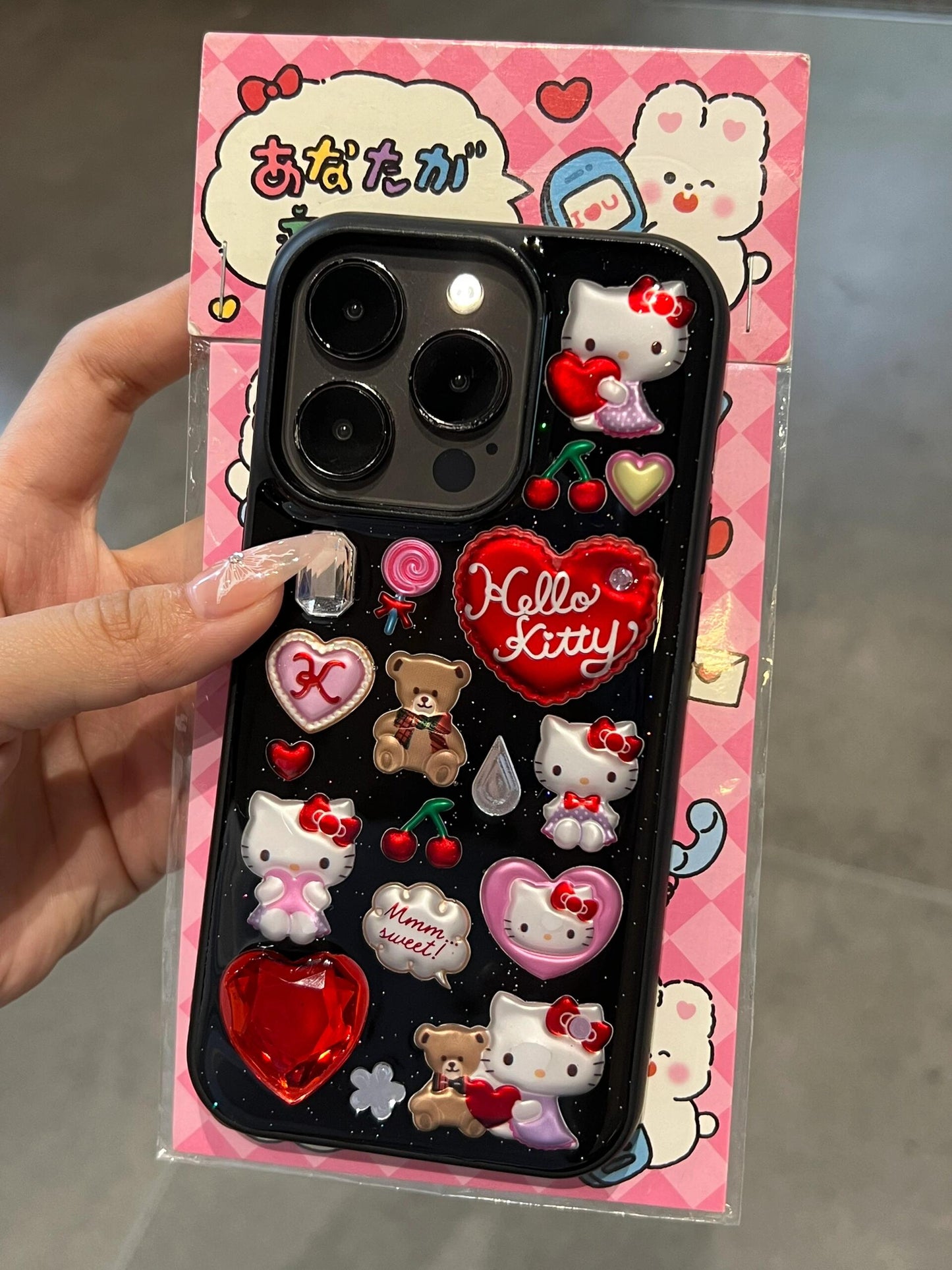 Kitty Black Handmade Stickers Cute Kawaii Phone Case