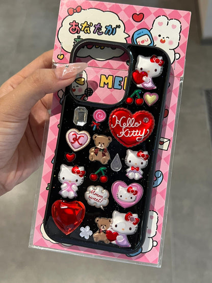 Kitty Black Handmade Stickers Cute Kawaii Phone Case