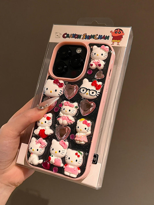 Kitty Pink Heart Clear Handmade Phone Case