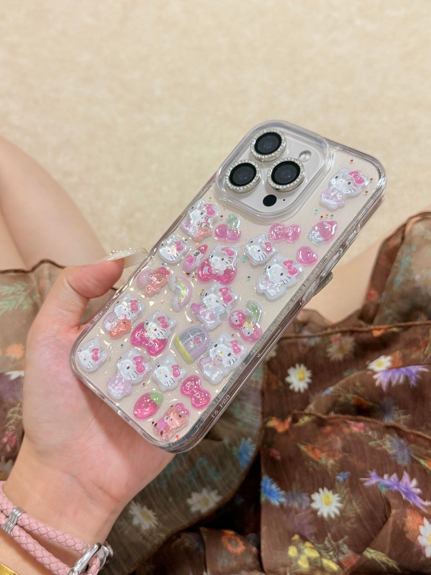 Coque de téléphone transparente mignonne kawaii avec autocollants faits main à motif chaton