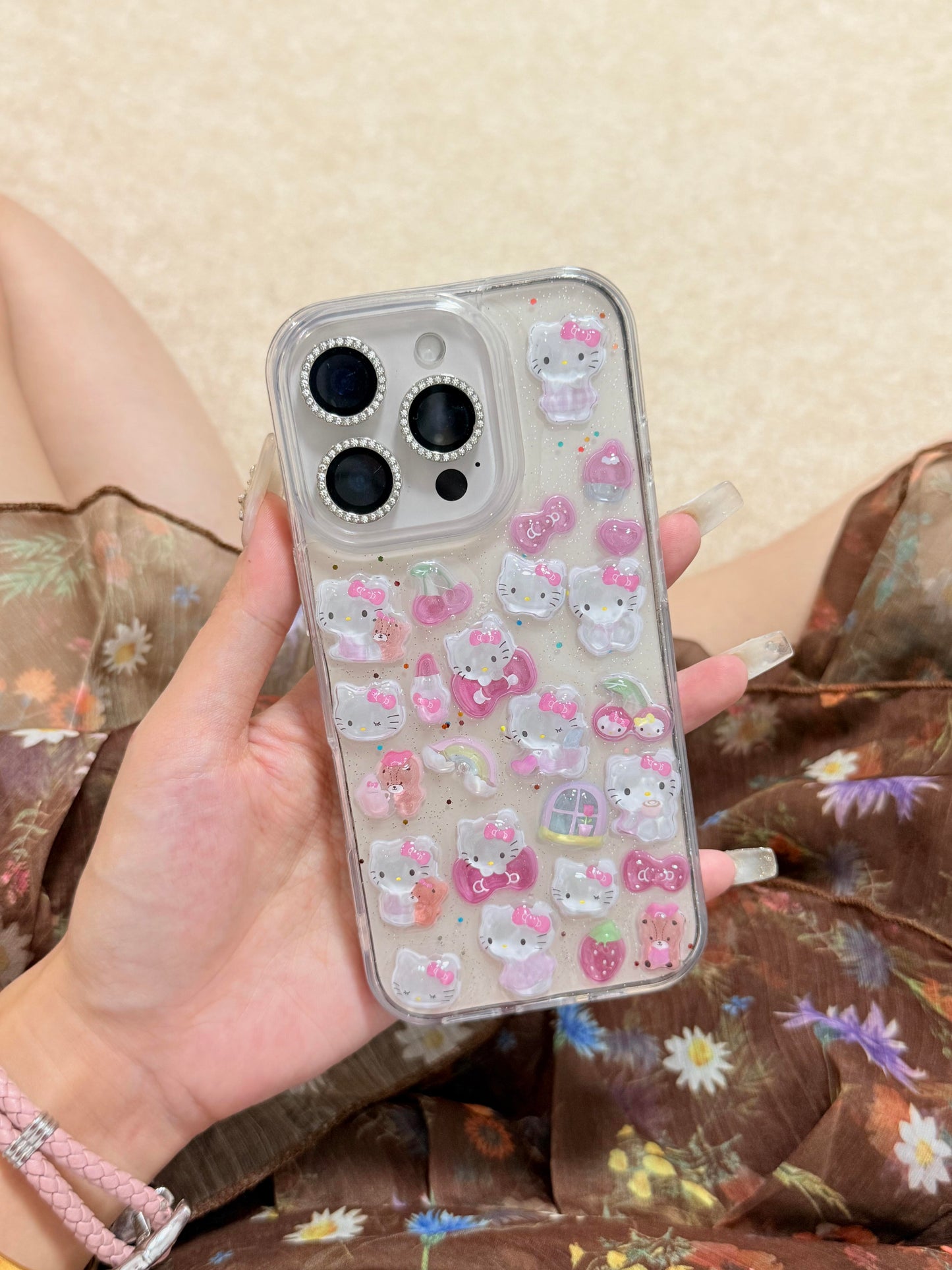 Coque de téléphone transparente mignonne kawaii avec autocollants faits main à motif chaton
