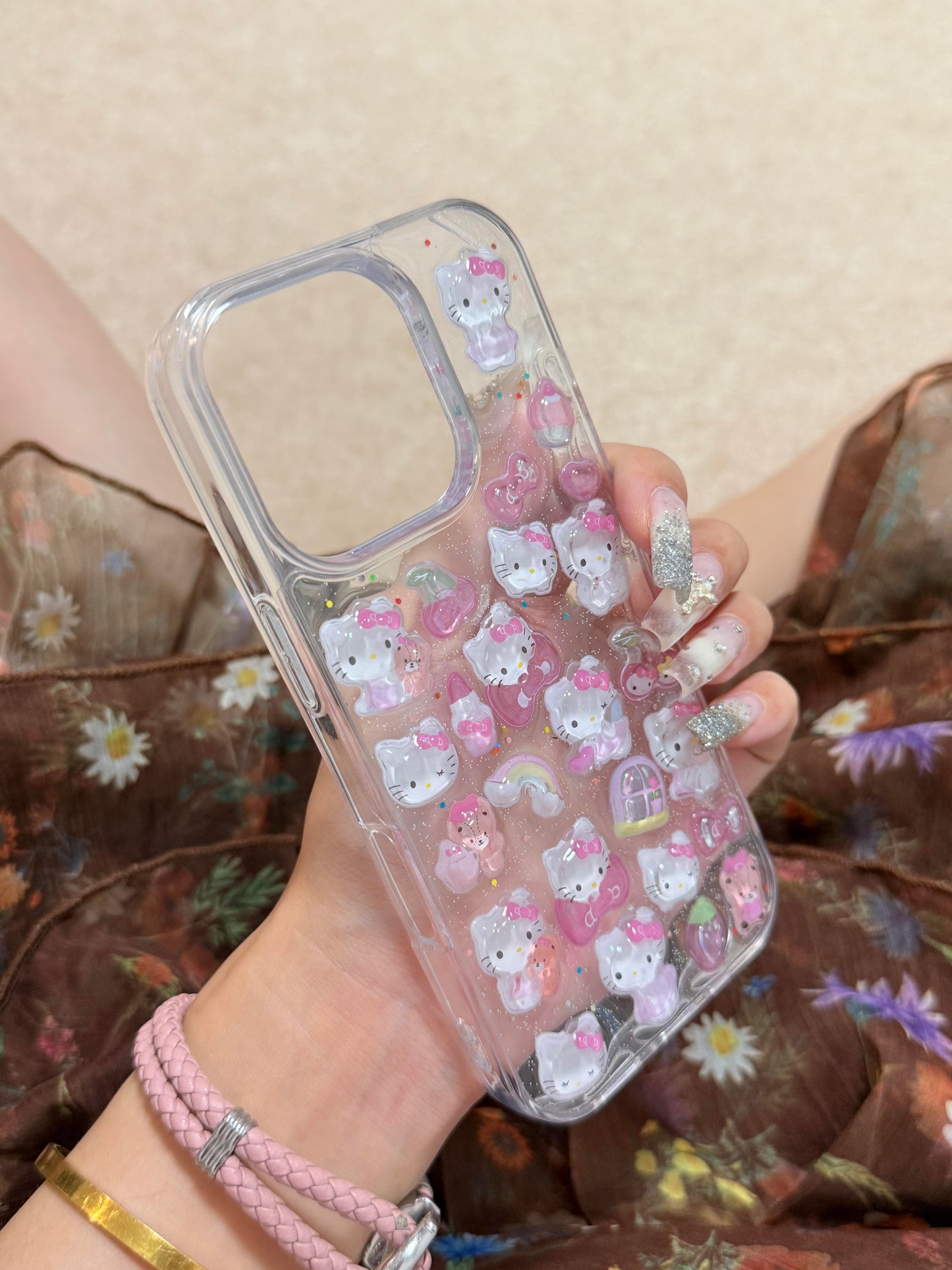 Coque de téléphone transparente mignonne kawaii avec autocollants faits main à motif chaton