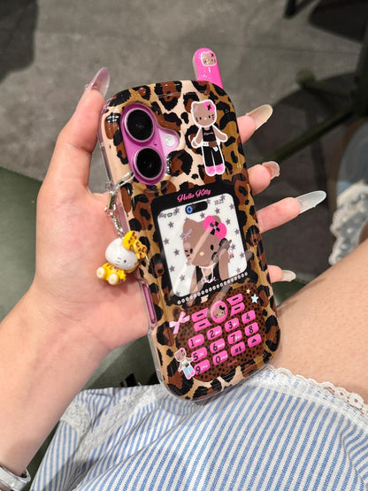 Coque de téléphone en forme de chaton léopard, design rétro et mignon kawaii