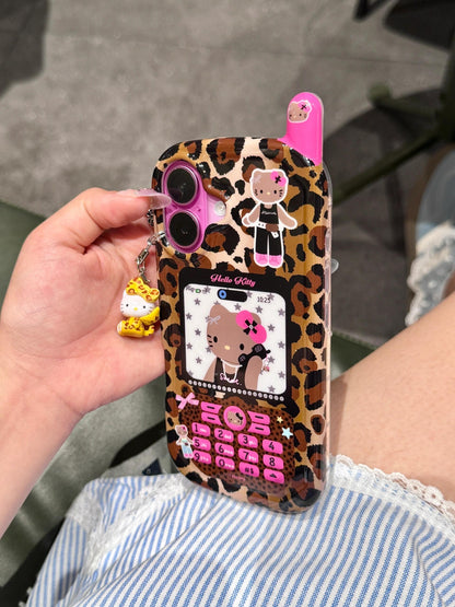 Coque de téléphone en forme de chaton léopard, design rétro et mignon kawaii