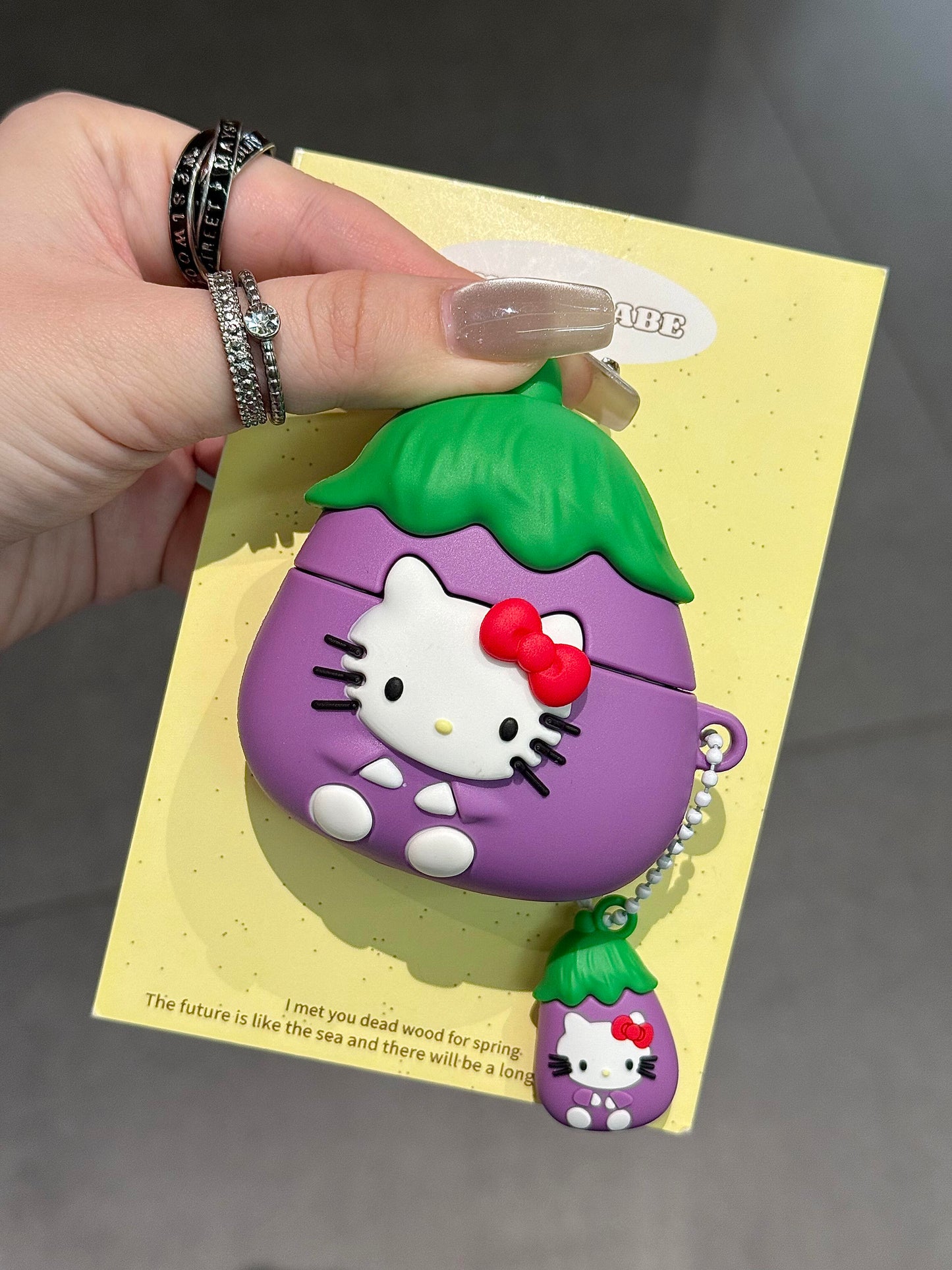 Kitty Purple Eggplant Shape Silicone Cute Kawaii AirPods Case