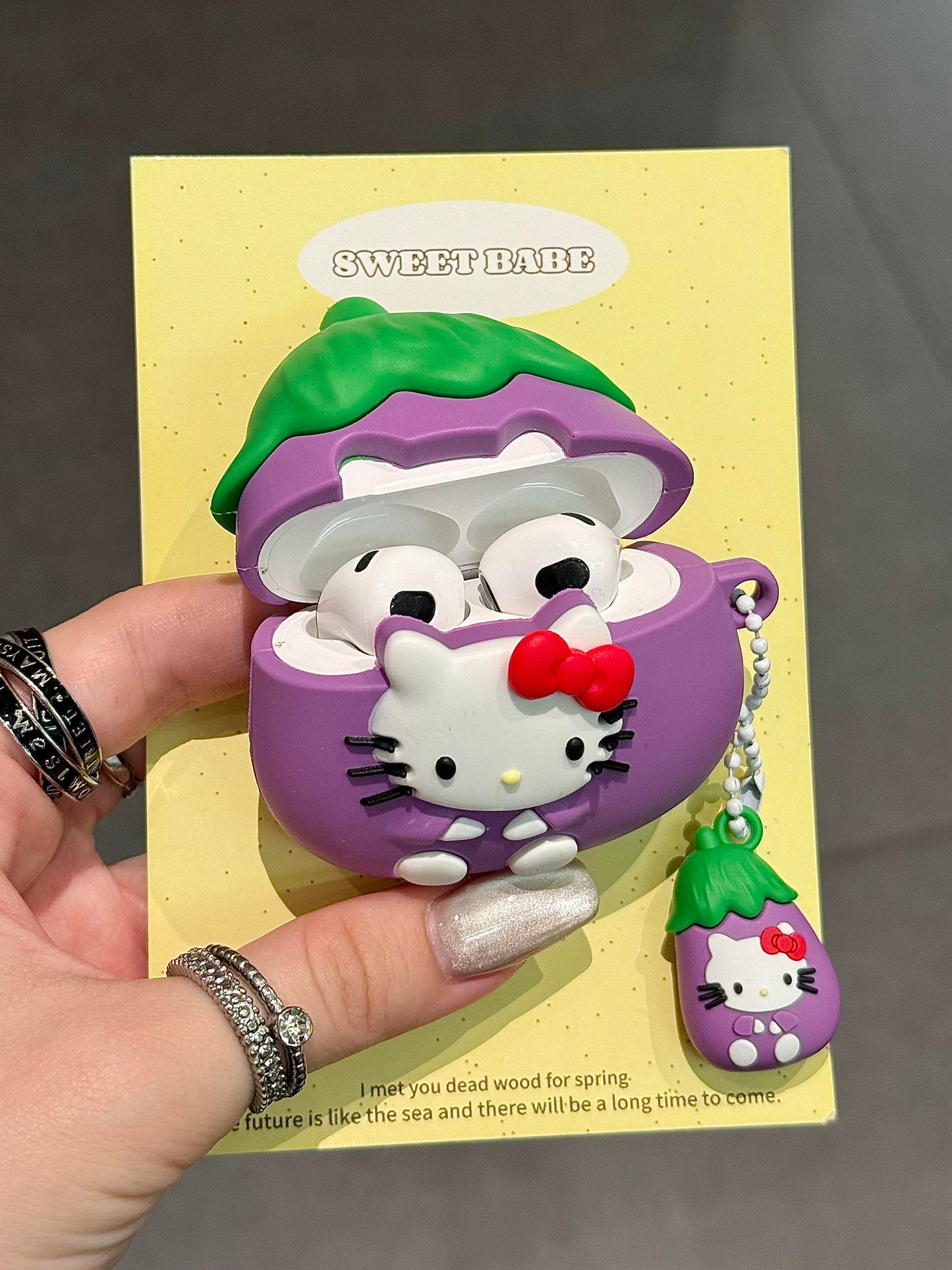 Kitty Purple Eggplant Shape Silicone Cute Kawaii AirPods Case