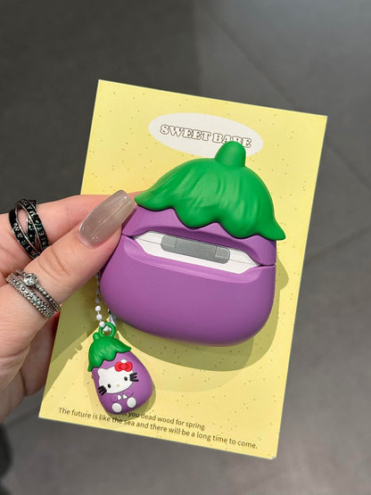 Kitty Purple Eggplant Shape Silicone Cute Kawaii AirPods Case