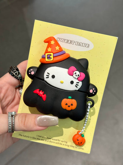 Kitty Black Halloween Ghost Shape Silicone Cute Kawaii AirPods Case