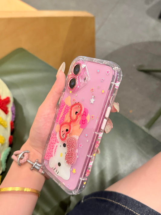 Lunettes roses en forme de cœur Kitty Bestie, coque de téléphone mignonne et kawaii