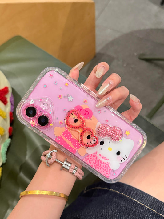 Lunettes roses en forme de cœur Kitty Bestie, coque de téléphone mignonne et kawaii