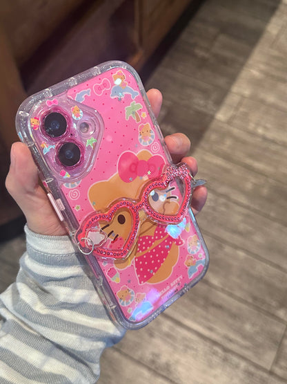 Kitty Pink Heart Glasses Clear Cute Kawaii Phone Case