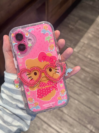 Kitty Pink Heart Glasses Clear Cute Kawaii Phone Case