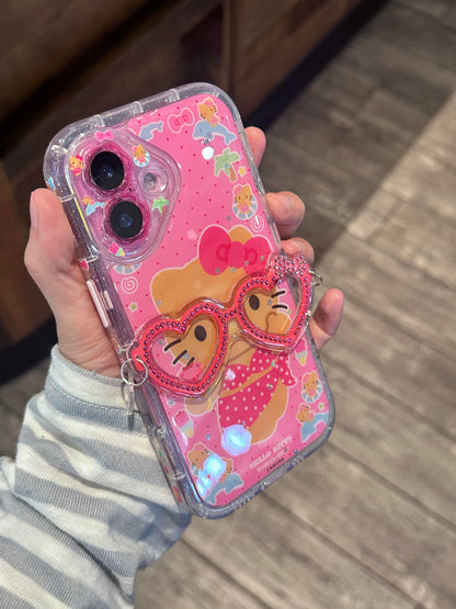 Kitty Pink Heart Glasses Clear Cute Kawaii Phone Case
