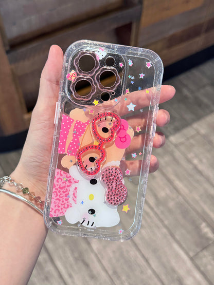 Lunettes roses en forme de cœur Kitty Bestie, coque de téléphone mignonne et kawaii