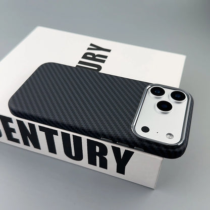 Coque arrière magnétique texturée en fibre de carbone Kevlar compatible MagSafe pour iPhone
