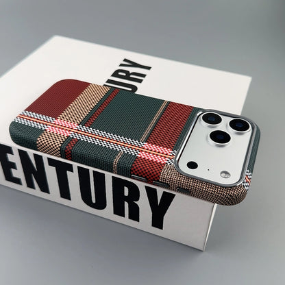 Coque arrière magnétique texturée en fibre de carbone Kevlar compatible MagSafe pour iPhone