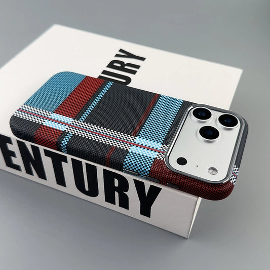 Kevlar Carbon Fiber Textured Magnetic Back Cover MagSafe Striped iPhone Case