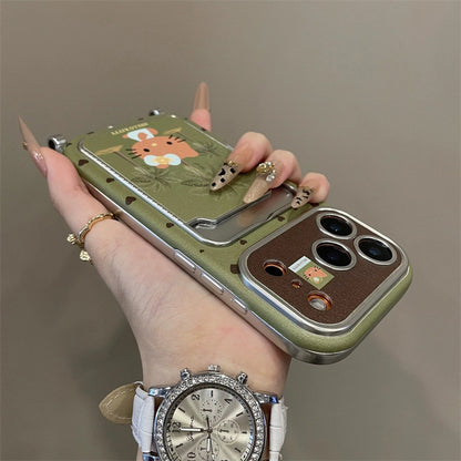 Kitty Under Coconut Tree Cartoon With Velvet Charm Lanyard Phone Case for iPhone 17 Air 16 15 14Pro Max Plus