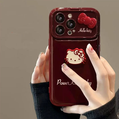 Cute Bow Kitty with Mirror Phone Case For iPhone 17 16 15 14 13 12 Pro Max Plus 11 XR 7 8 6