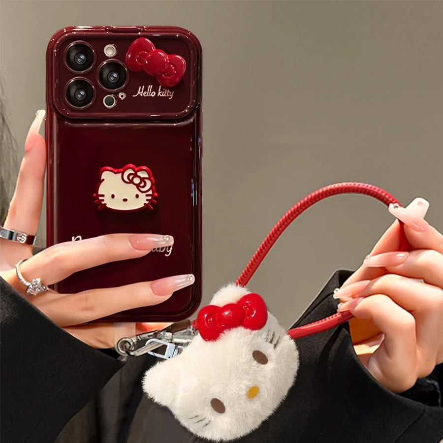 Cute Bow Kitty with Mirror Phone Case For iPhone 17 16 15 14 13 12 Pro Max Plus 11 XR 7 8 6