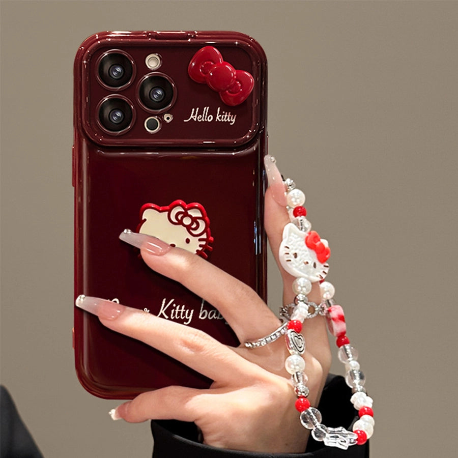 Cute Bow Kitty with Mirror Phone Case For iPhone 17 16 15 14 13 12 Pro Max Plus 11 XR 7 8 6