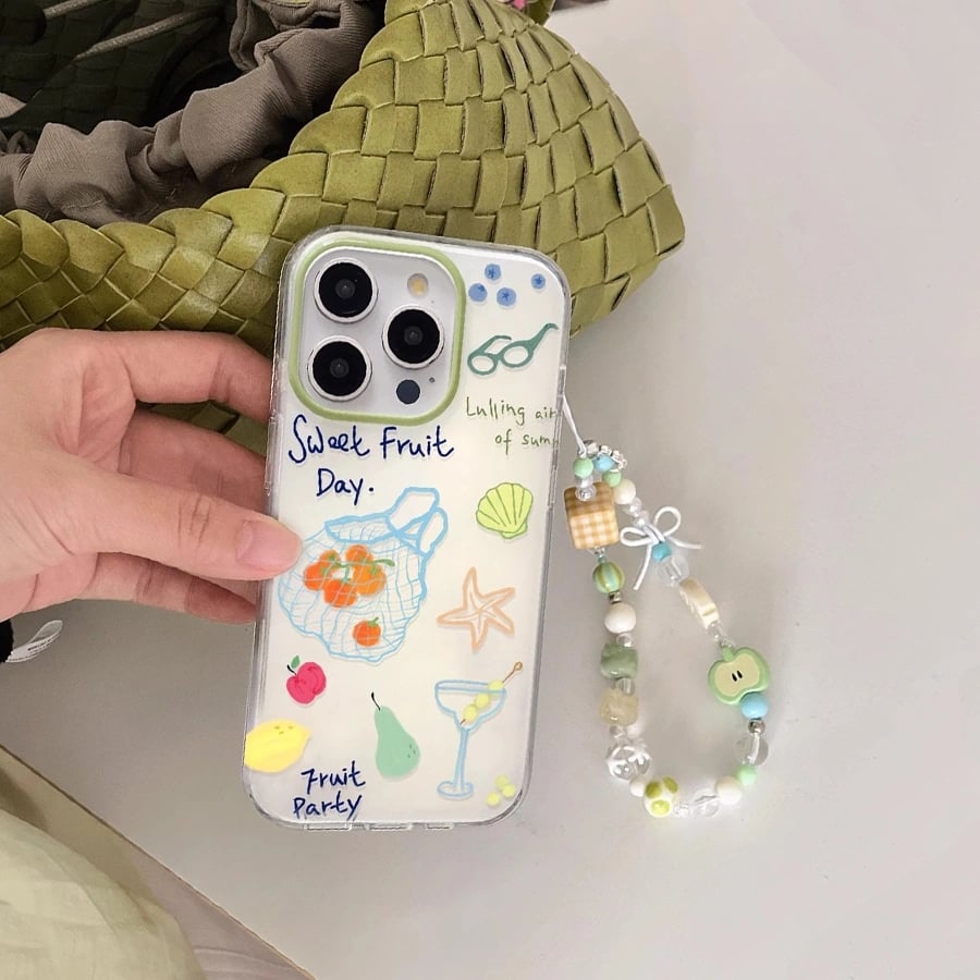 Lanyard Beaded Bracelets Fruit TPU iPhone Case