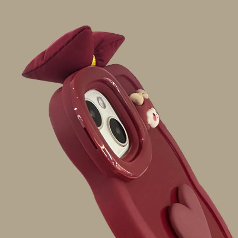 Lovely Girl Doll 3D Heart Phone Case For iPhone 17 16 15 14 13 12 Pro Max Plus 11 XR X