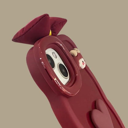 Lovely Girl Doll 3D Heart Phone Case For iPhone 17 16 15 14 13 12 Pro Max Plus 11 XR X