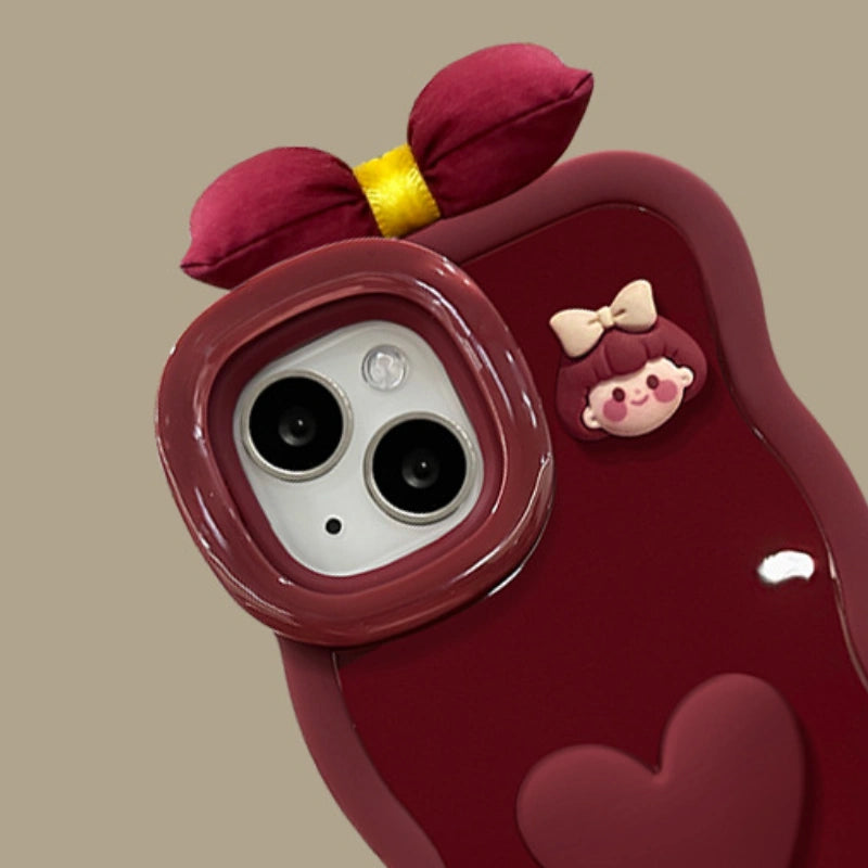 Lovely Girl Doll 3D Heart Phone Case For iPhone 17 16 15 14 13 12 Pro Max Plus 11 XR X