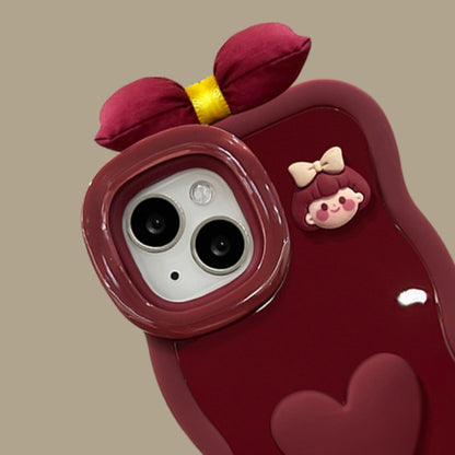 Lovely Girl Doll 3D Heart Phone Case For iPhone 17 16 15 14 13 12 Pro Max Plus 11 XR X