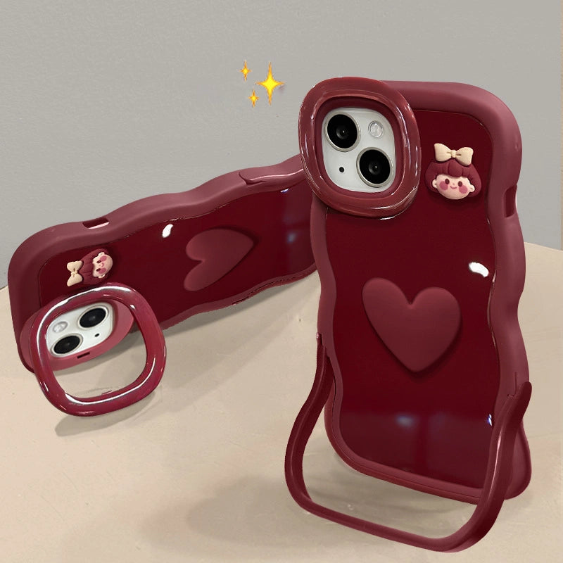 Lovely Girl Doll 3D Heart Phone Case For iPhone 17 16 15 14 13 12 Pro Max Plus 11 XR X