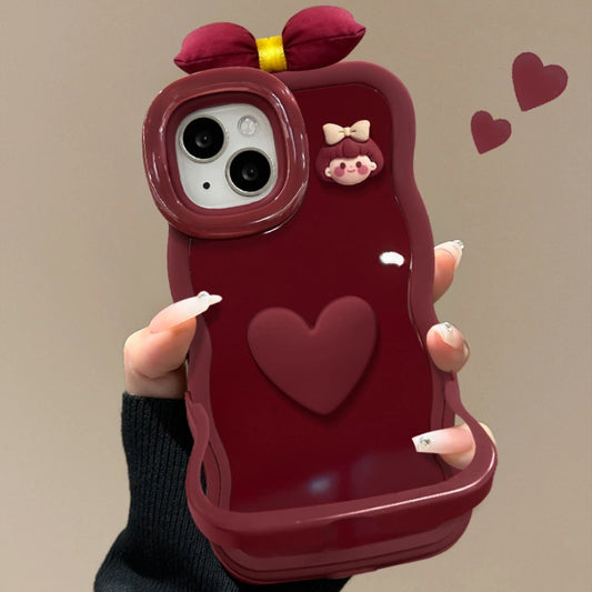 Lovely Girl Doll 3D Heart Phone Case For iPhone 17 16 15 14 13 12 Pro Max Plus 11 XR X