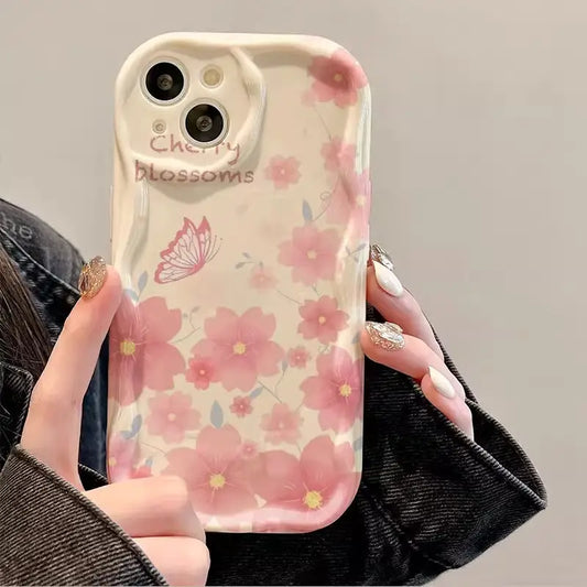 Lovely Rabbit Flower Cherry Phone Case For iPhone Cream Back Cover
