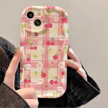 Lovely Rabbit Flower Cherry Phone Case For iPhone Cream Back Cover