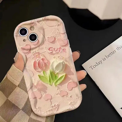 Tulip Flower Floral Phone Case For iPhone Cream Back Cover