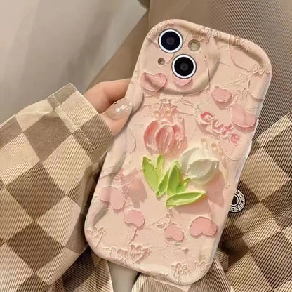 Tulip Flower Floral Phone Case For iPhone Cream Back Cover