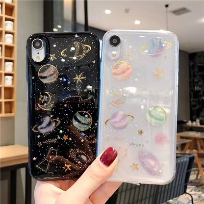 Cartoon Planet Space Star Glitter Powder Case For iPhone 17 Air 16 15 14 13 12 11 Pro Max X XR XS Max 7 8 Plus