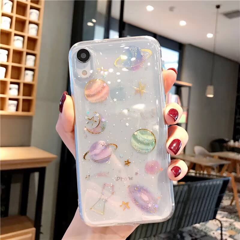 Cartoon Planet Space Star Glitter Powder Case For iPhone 17 Air 16 15 14 13 12 11 Pro Max X XR XS Max 7 8 Plus