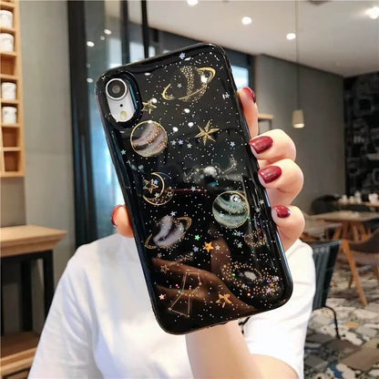 Cartoon Planet Space Star Glitter Powder Case For iPhone 17 Air 16 15 14 13 12 11 Pro Max X XR XS Max 7 8 Plus