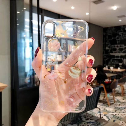 Cartoon Planet Space Star Glitter Powder Case For iPhone 17 Air 16 15 14 13 12 11 Pro Max X XR XS Max 7 8 Plus