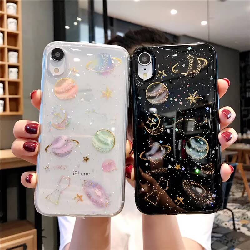 Cartoon Planet Space Star Glitter Powder Case For iPhone 17 Air 16 15 14 13 12 11 Pro Max X XR XS Max 7 8 Plus