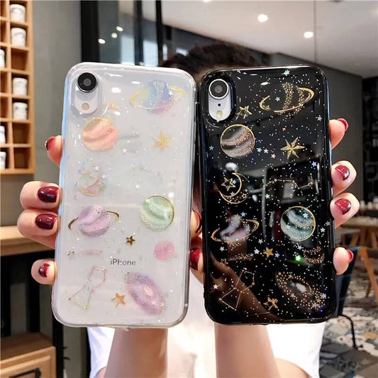 Cartoon Planet Space Star Glitter Powder Case For iPhone 17 Air 16 15 14 13 12 11 Pro Max X XR XS Max 7 8 Plus