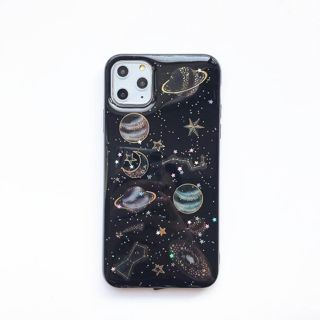 Cartoon Planet Space Star Glitter Powder Case For iPhone 17 Air 16 15 14 13 12 11 Pro Max X XR XS Max 7 8 Plus