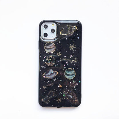 Cartoon Planet Space Star Glitter Powder Case For iPhone 17 Air 16 15 14 13 12 11 Pro Max X XR XS Max 7 8 Plus