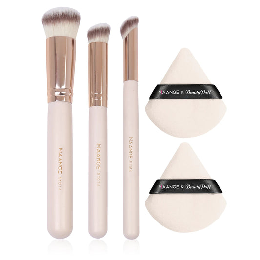 Maange 3Pcs Makeup Brushes 2Pcs Triangle Powder Puff Set Concealer Eye Shadow Makeup Brush Blending Cosmetic Beauty Tools