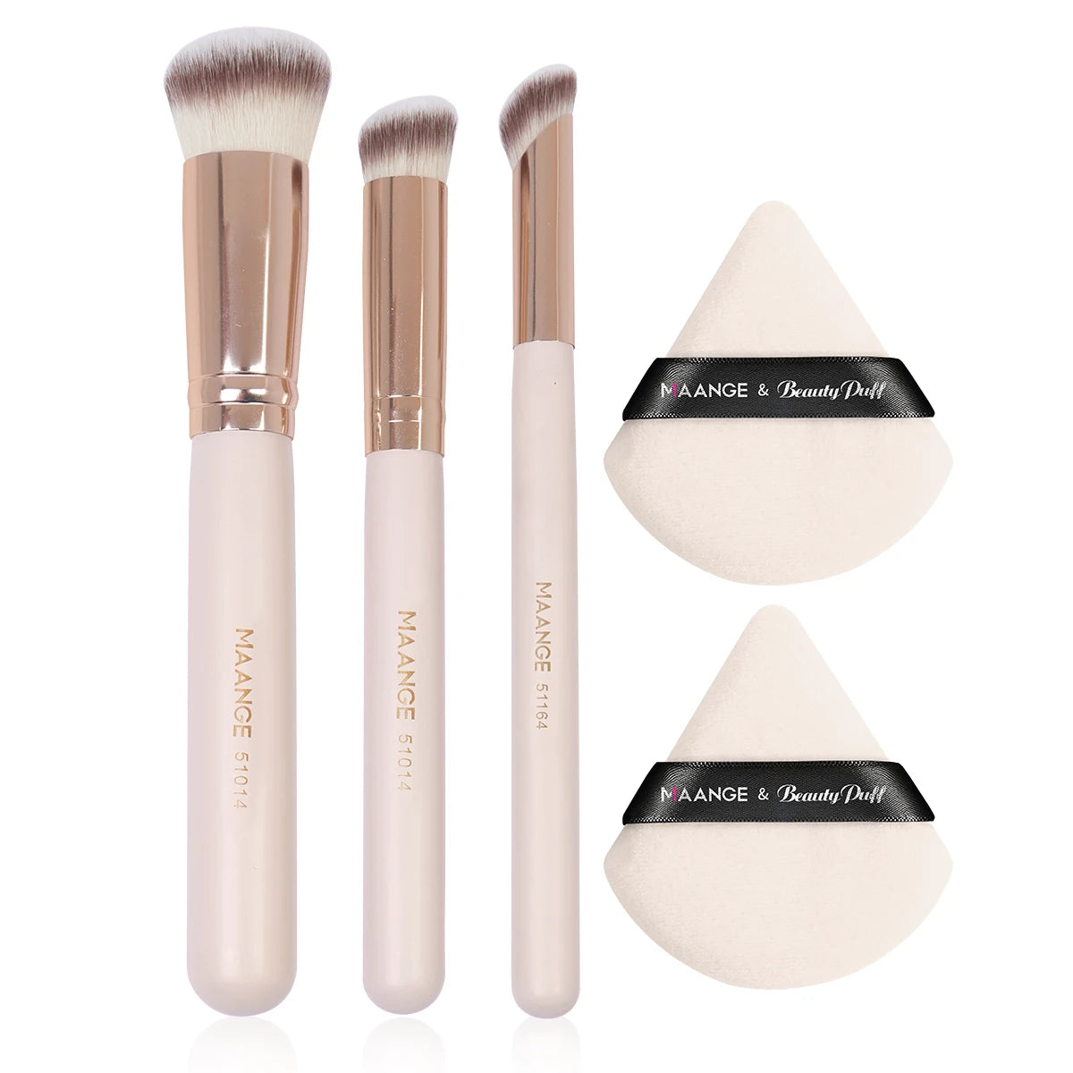 Maange 3Pcs Makeup Brushes 2Pcs Triangle Powder Puff Set Concealer Eye Shadow Makeup Brush Blending Cosmetic Beauty Tools