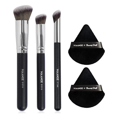 Maange 3Pcs Makeup Brushes 2Pcs Triangle Powder Puff Set Concealer Eye Shadow Makeup Brush Blending Cosmetic Beauty Tools