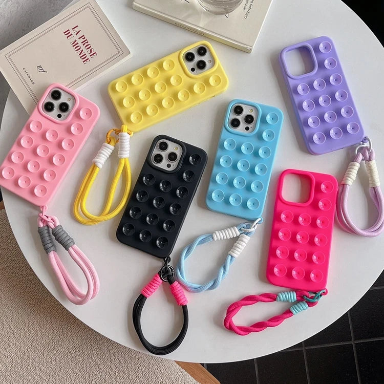 Lanyard Bumper Colorful Suction Cup Macaron Silicone Protective Case for iPhone