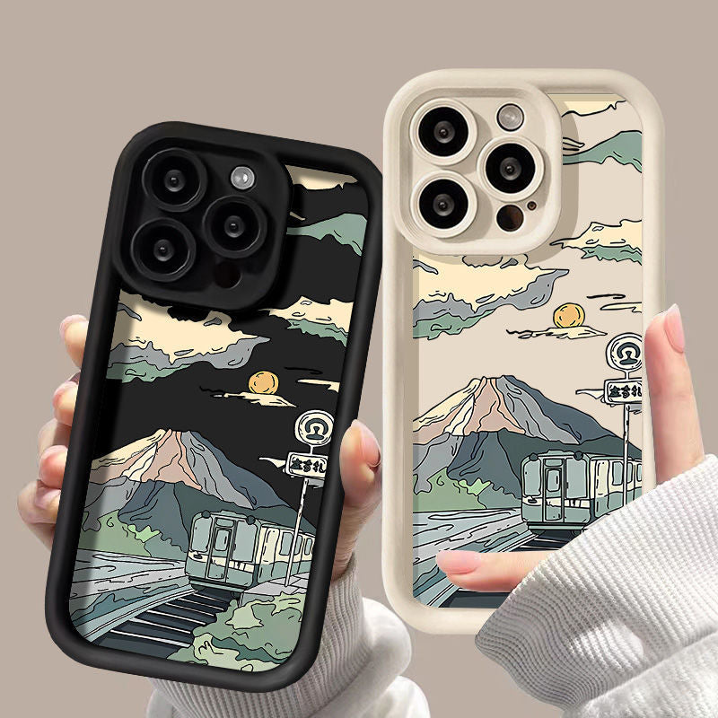 Manga Train Landscape Painting Silicone Phone Case for iPhone
