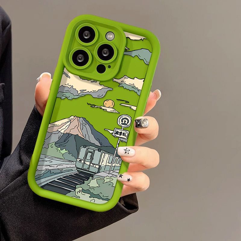 Manga Train Landscape Painting Silicone Phone Case for iPhone